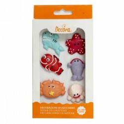 DECORAZIONI IN ZUCCHERO ANIMALI MARINI 6pz