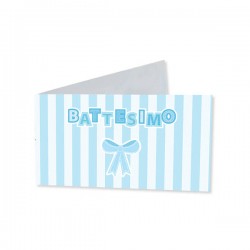 BIGLIETTINO BOMBONIERA 9x2,5cm BATTESIMO TEDDY CELESTE 25pz