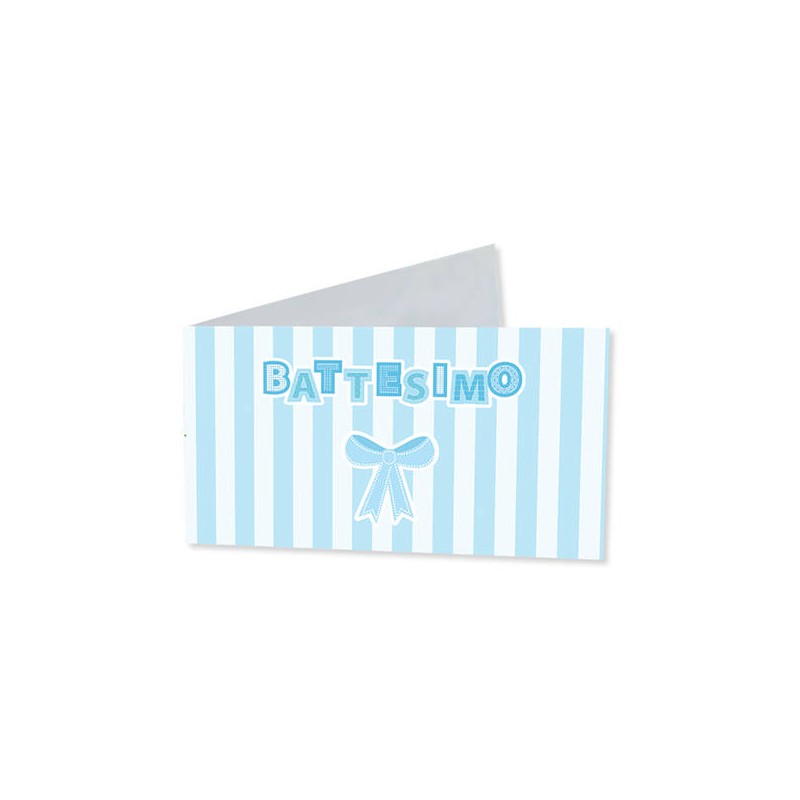 BIGLIETTINO BOMBONIERA 9x2,5cm BATTESIMO TEDDY CELESTE 25pz