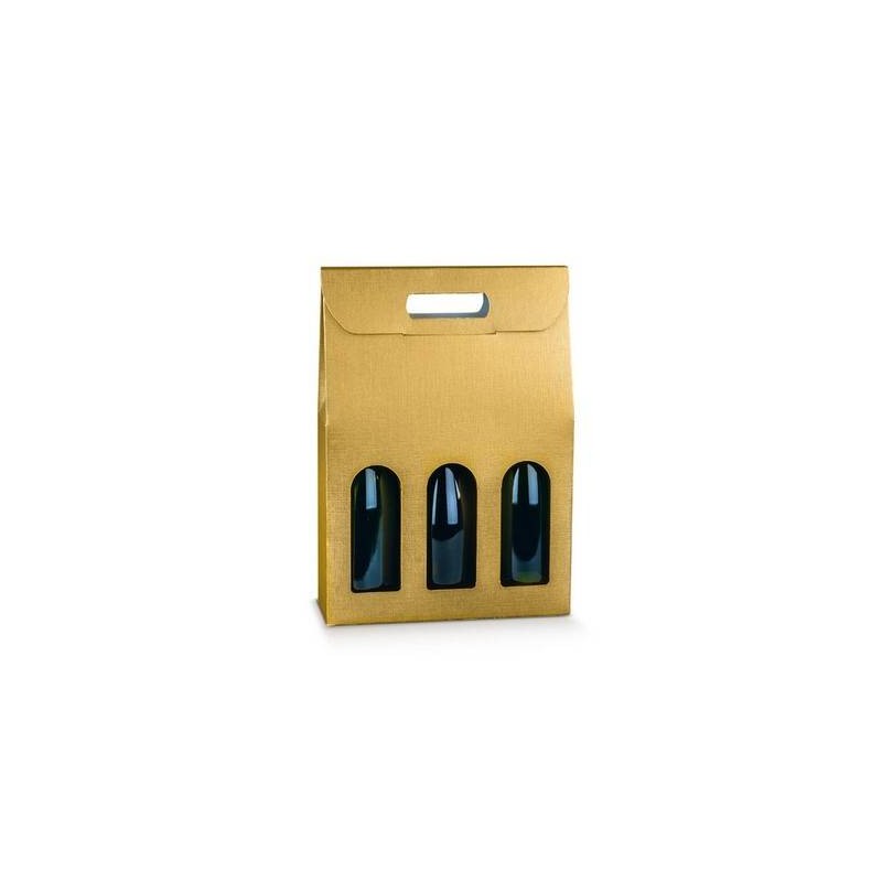 SCATOLA 3 BOTTIGLIE C/MAN. E FIN. 27x9x38,5cm FIBRA ORO