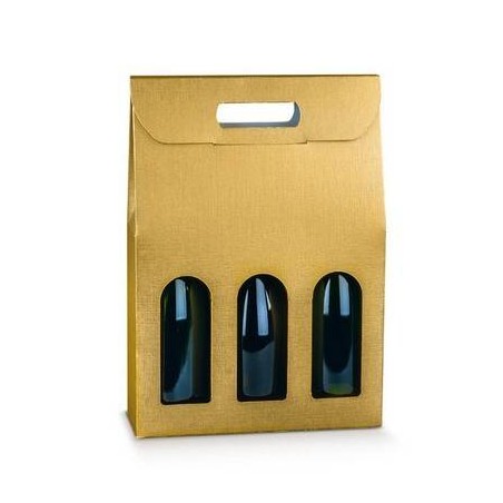 SCATOLA 3 BOTTIGLIE C/MAN. E FIN. 27x9x38,5cm FIBRA ORO
