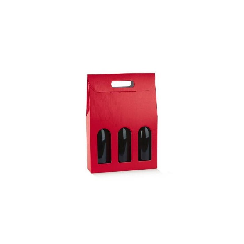 SCATOLA 3 BOTTIGLIE C/MANIGLIA E FIN. 27x9x38,5cm FIBRA ROSSO