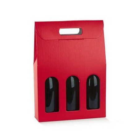 SCATOLA 3 BOTTIGLIE C/MANIGLIA E FIN. 27x9x38,5cm FIBRA ROSSO