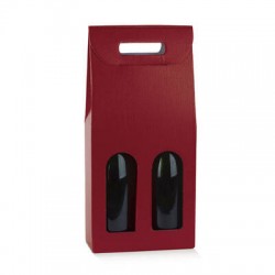 SCATOLA 2 BOTTIGLIE C/MANIGLIA E FIN. 18x9x38,5cm FIBRA BORDEAUX