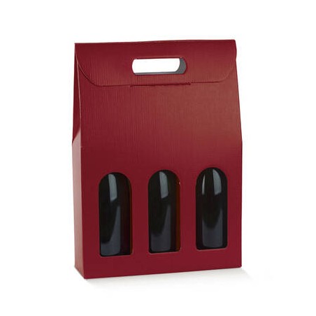 SCATOLA 3 BOTTIGLIA C/MANIGLIA E FIN. 27x9x38,5cm FIBRA BORDEAUX
