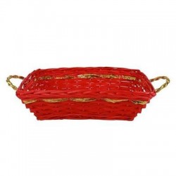 CESTO VIMINI RETTANGOLARE C/MANICI cm41x32 h12 ROSSO/ORO