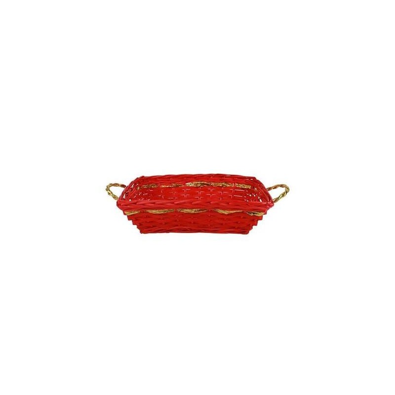 CESTO VIMINI RETTANGOLARE C/MANICI cm41x32 h12 ROSSO/ORO