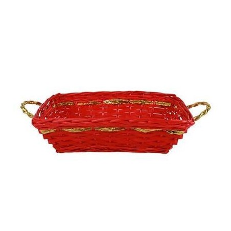 CESTO VIMINI RETTANGOLARE C/MANICI cm41x32 h12 ROSSO/ORO