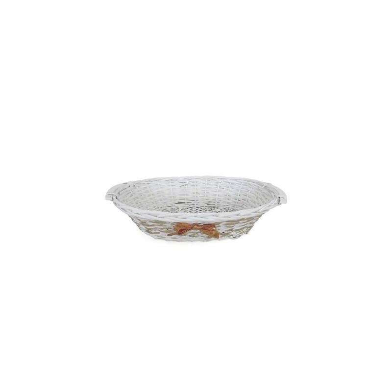CESTO OVALE BIANCO C/FIOCCO ORO 38x28x10