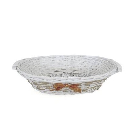 CESTO OVALE BIANCO C/FIOCCO ORO 38x28x10