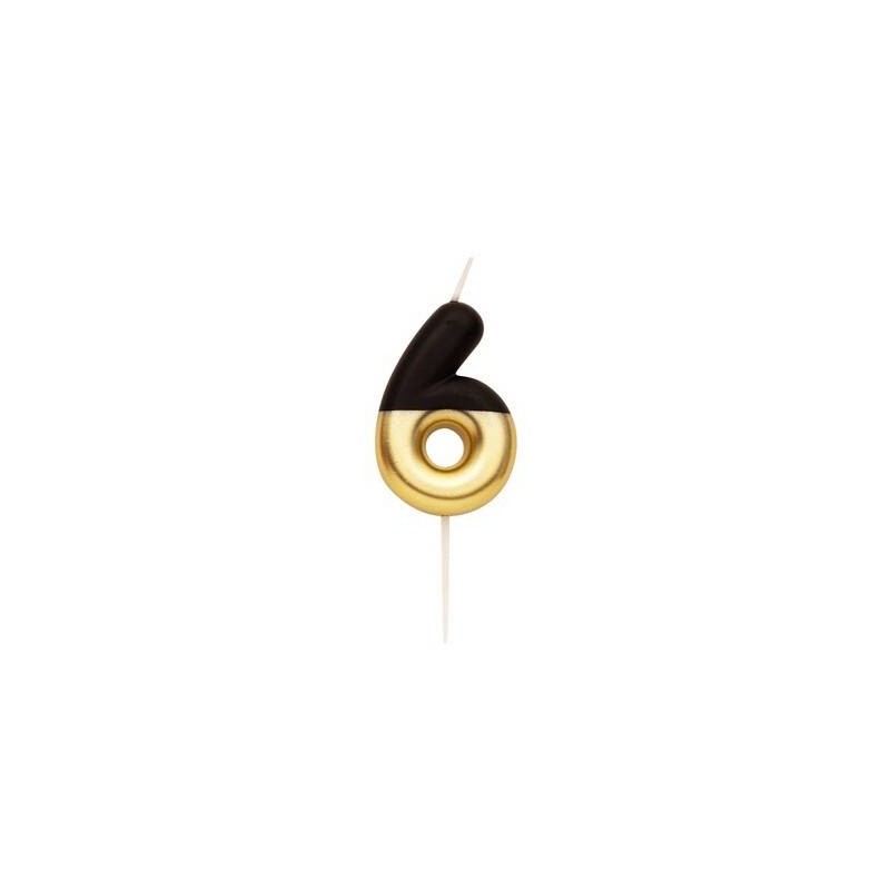 CANDELINA NUMERO 6 NERO/ORO 10,5cm
