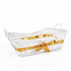 CESTO RETTANGOLARE BIANCO C/FIOCCO ORO 56/52x35 h13/18