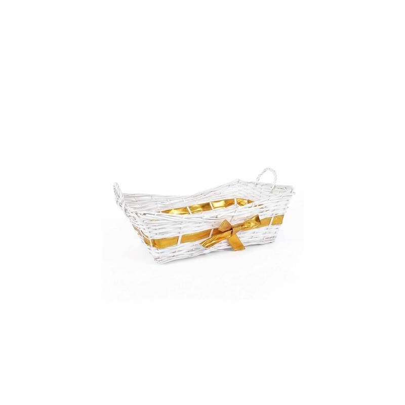 CESTO RETTANGOLARE BIANCO C/FIOCCO ORO 56/52x35 h13/18
