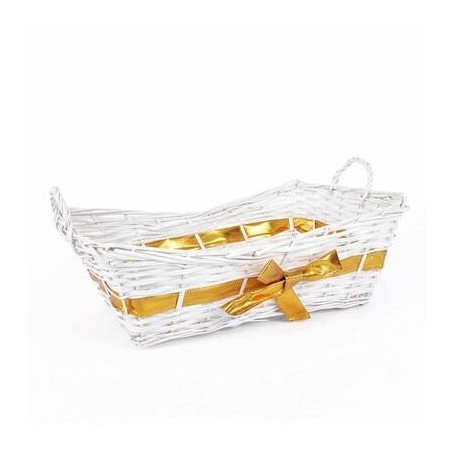 CESTO RETTANGOLARE BIANCO C/FIOCCO ORO 56/52x35 h13/18