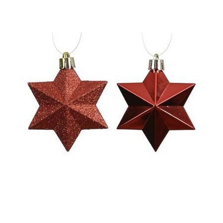 STELLA IN POLIESTERE DA APPENDERE 9x9x12.3cm MIX ROSSO 12pz