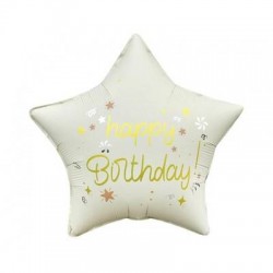 PALLONE MYLAR STELLA 18 45cm HAPPY BIRTHDAY CREMA