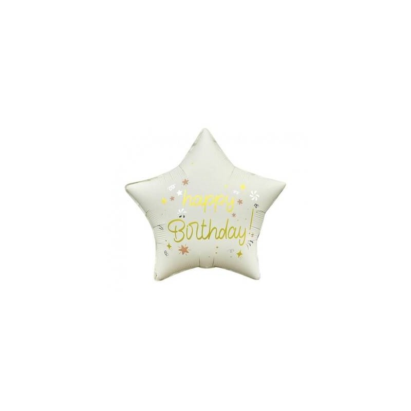 PALLONE MYLAR STELLA 18 45cm HAPPY BIRTHDAY CREMA