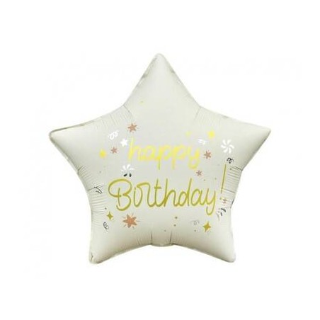 PALLONE MYLAR STELLA 18 45cm HAPPY BIRTHDAY CREMA