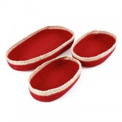CIOTOLA OVALE IN COTONE E FIBRE NATURALI MIS.S cm 24x14x6 ROSSO