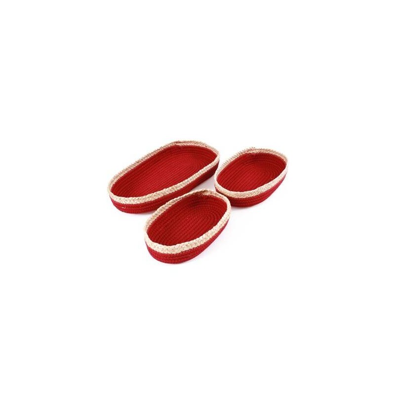 CIOTOLA OVALE IN COTONE E FIBRE NATURALI MIS.S cm 24x14x6 ROSSO