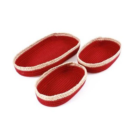 CIOTOLA OVALE IN COTONE E FIBRE NATURALI MIS.S cm 24x14x6 ROSSO