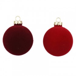PALLINA DI NATALE IN VELLUTO ø8cm ROSSA E BORDO' 6pz