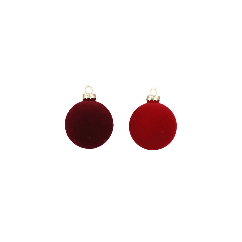 PALLINA DI NATALE IN VELLUTO ø8cm ROSSA E BORDO' 6pz