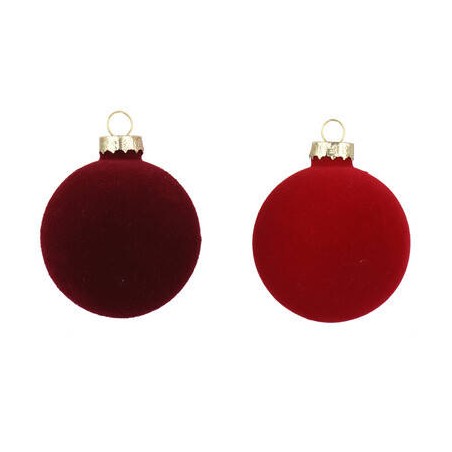 PALLINA DI NATALE IN VELLUTO ø8cm ROSSA E BORDO' 6pz