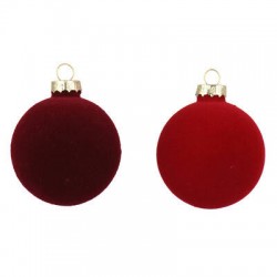 PALLINA DI NATALE IN VELLUTO ø15cm ROSSA E BORDO' 1pz