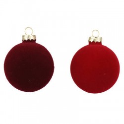 PALLINA DI NATALE IN VELLUTO ø6cm ROSSA E BORDO' 10pz