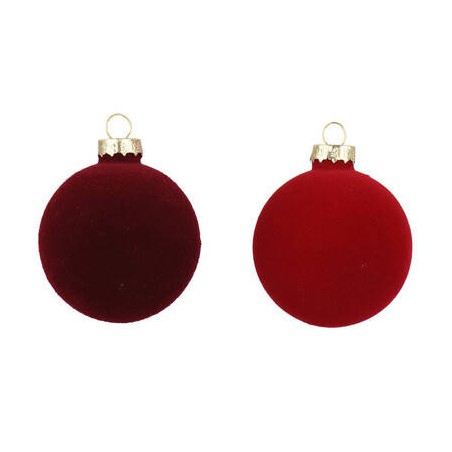 PALLINA DI NATALE IN VELLUTO ø6cm ROSSA E BORDO' 10pz