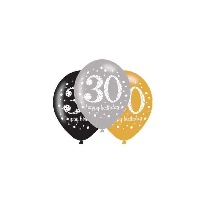 PALLONCINI LATTICE LARGE SPARKLING BIRTHDAY 30 ANNI 6pz