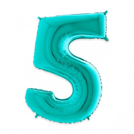 PALLONE NUMERO 5 MYLAR 102cm 40 ACQUAMARINA