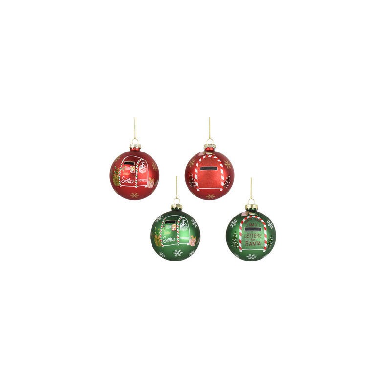 PALLINE DI VETRO ø8cm CON DISEGNO LETTERA XMAS COLORI ASS.TI 3pz