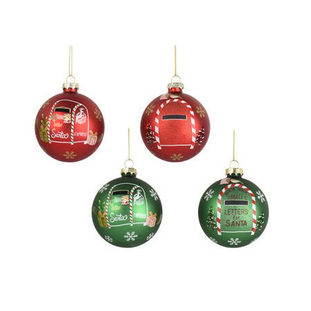 PALLINE DI VETRO ø8cm CON DISEGNO LETTERA XMAS COLORI ASS.TI 3pz