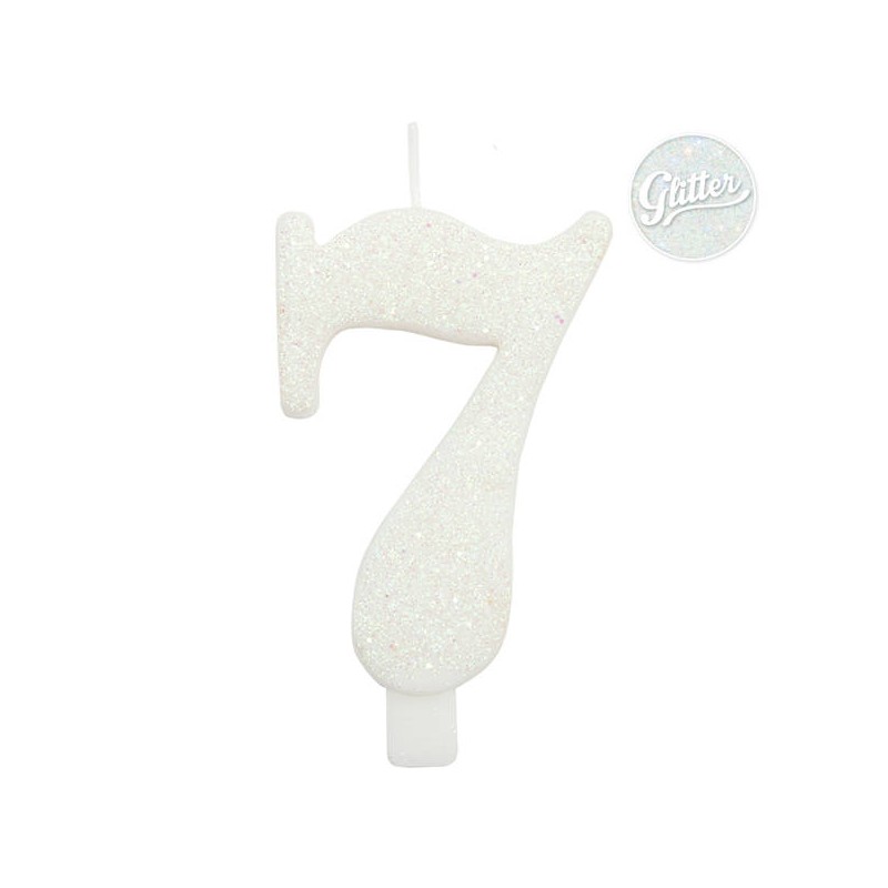 CANDELINA NUMERO 7 GLITTER BIANCA 9,5cm