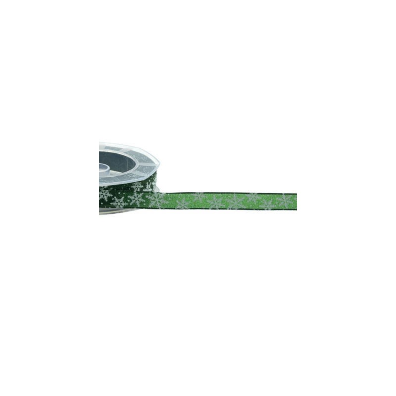 NASTRO VELO LUMINOSO mm15x10mt COL 26/663 FIOCCHI DI NEVE VERDE