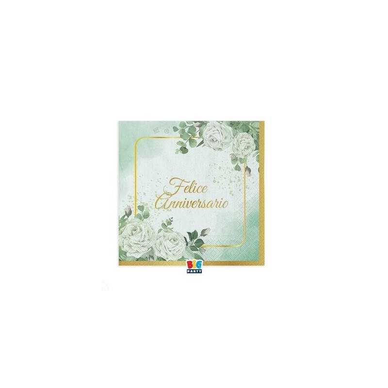 TOVAGLIOLI 25x25 FELICE ANNIVERSARIO EUCALIPTO