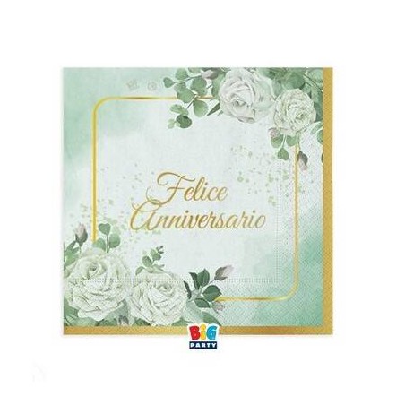 TOVAGLIOLI 25x25 FELICE ANNIVERSARIO EUCALIPTO