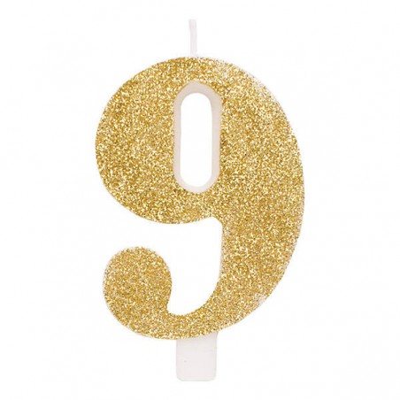 CANDELINA NUMERO 9 GLITTER ORO 9,5cm