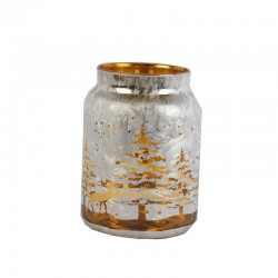 VASO VETRO PORTA TEALIGHT FORESTA ø14cm ORO/ARGENTO