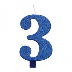 CANDELINA NUMERO 3 GLITTER BLU 9,5cm