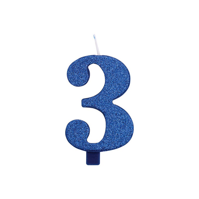 CANDELINA NUMERO 3 GLITTER BLU 9,5cm