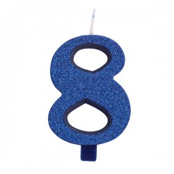 CANDELINA NUMERO 8 GLITTER BLU 9,5cm