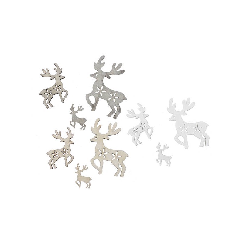 APPLICAZIONI RENNE E ALCI LEGNO 3/5/7cm 15pz