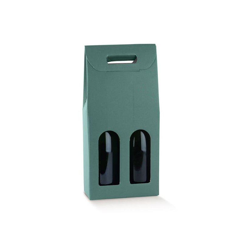 SCATOLA 2 BOTTIGLIE CHAMPAGNE C/FINESTRA 20x10x38,5cm FIBRA VERDE