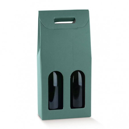 SCATOLA 2 BOTTIGLIE CHAMPAGNE C/FINESTRA 20x10x38,5cm FIBRA VERDE