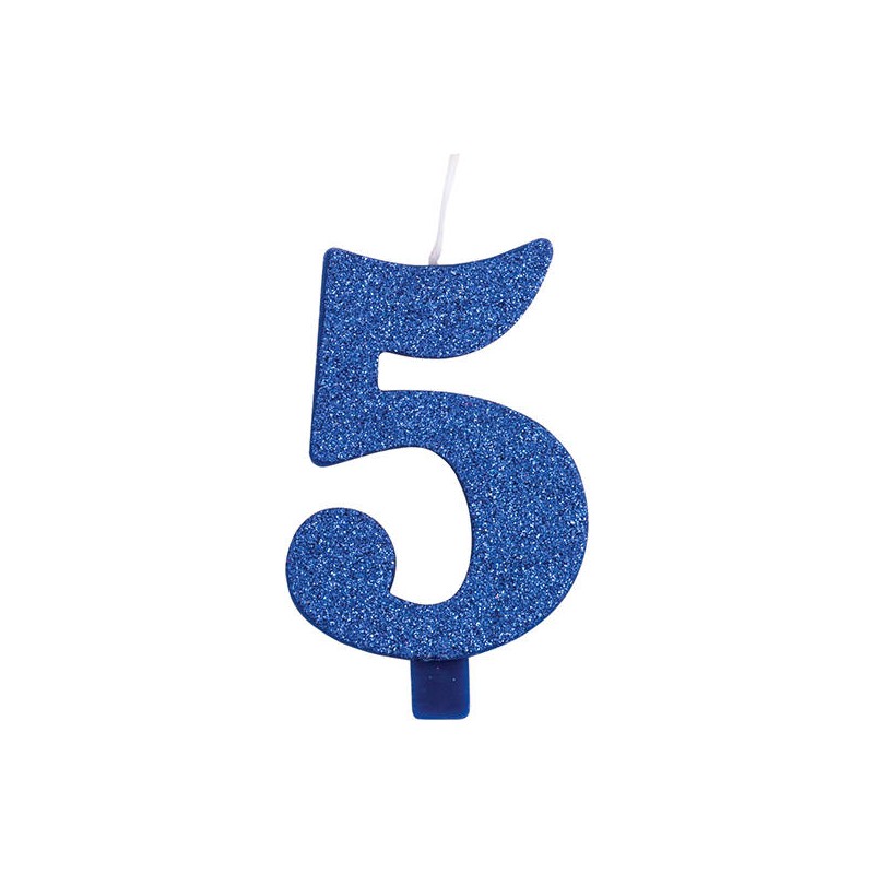 CANDELINA NUMERO 5 GLITTER BLU 9,5cm