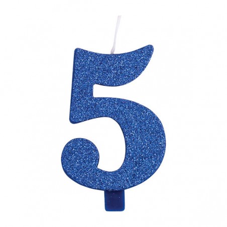 CANDELINA NUMERO 5 GLITTER BLU 9,5cm
