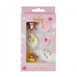 DECORAZIONI IN ZUCCHERO BABY GIRL 6pz DECORA